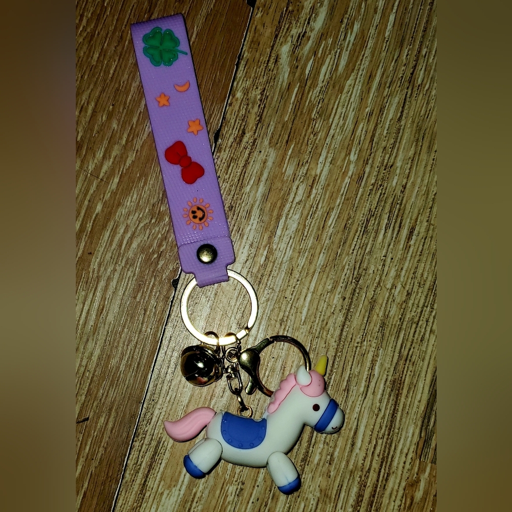 Charming Unicorn Keychain with Purple Strap